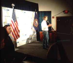 Rand Paul speaks about the Free State Project as Evan Feinberg, the Generation Opportunity President, scans the crowd.